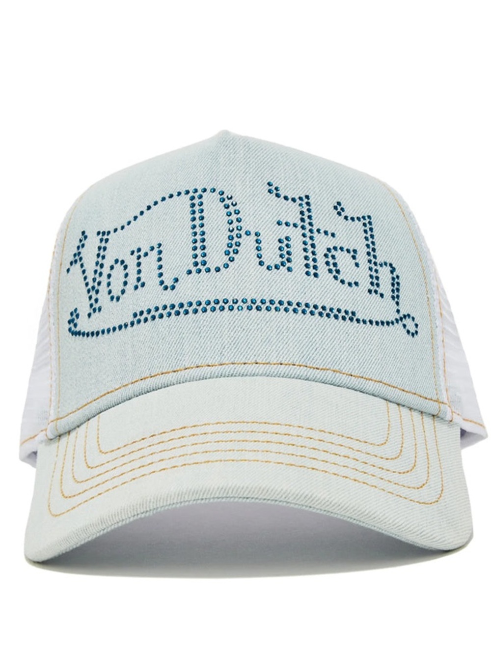 🆕 Von Dutch Light Stone Denim Rhinestone Trucker Hat Snapback BNWT
